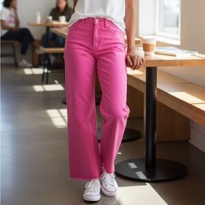 Judy Blue High Waisted Garment Dyed Hot Pink Straight Jeans
